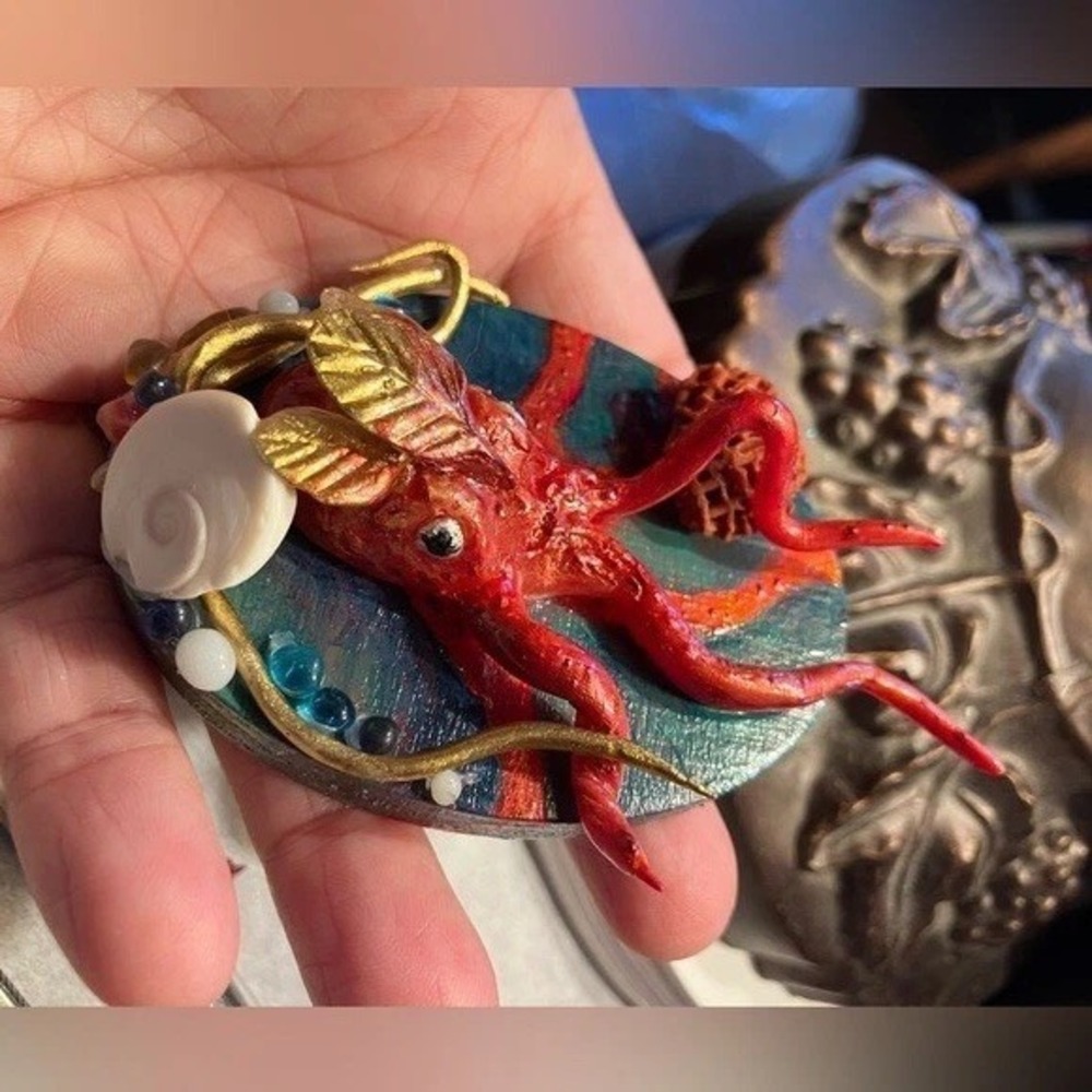 Original Painting Octopus Sculpture Art ocean Figurine Sea Handmade Artettina